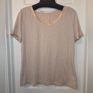 Women's Rose Gold/Pink Tee With Metallic Trim Embellishing.  Size L.